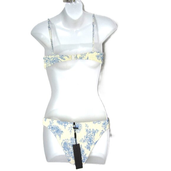 Triangl NEW Size S Inesa Bikini Indigo Cream Top Bottom Yellow Blue Floral - Picture 5 of 13